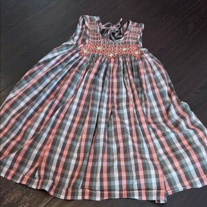Pink and Gray Plaid Smocked Kids Dress